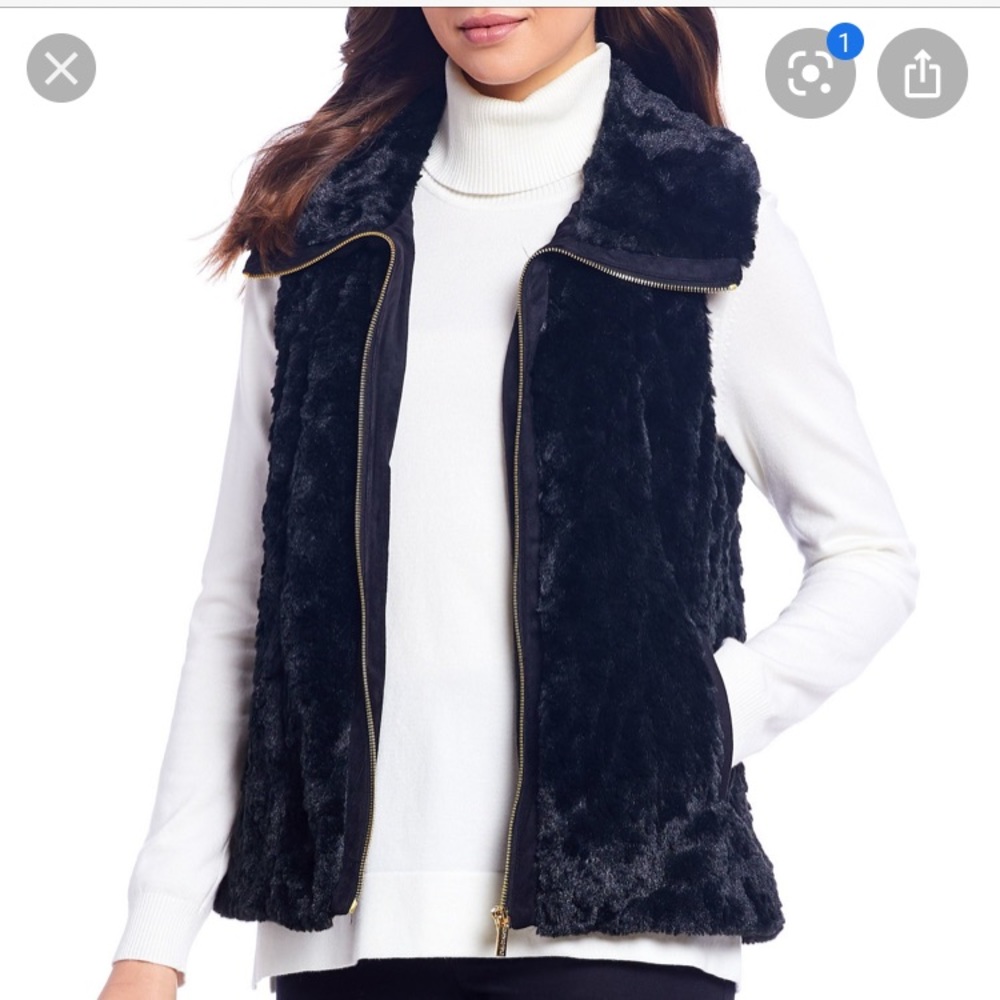 Calvin Klein black real rabbit fur zip front vest